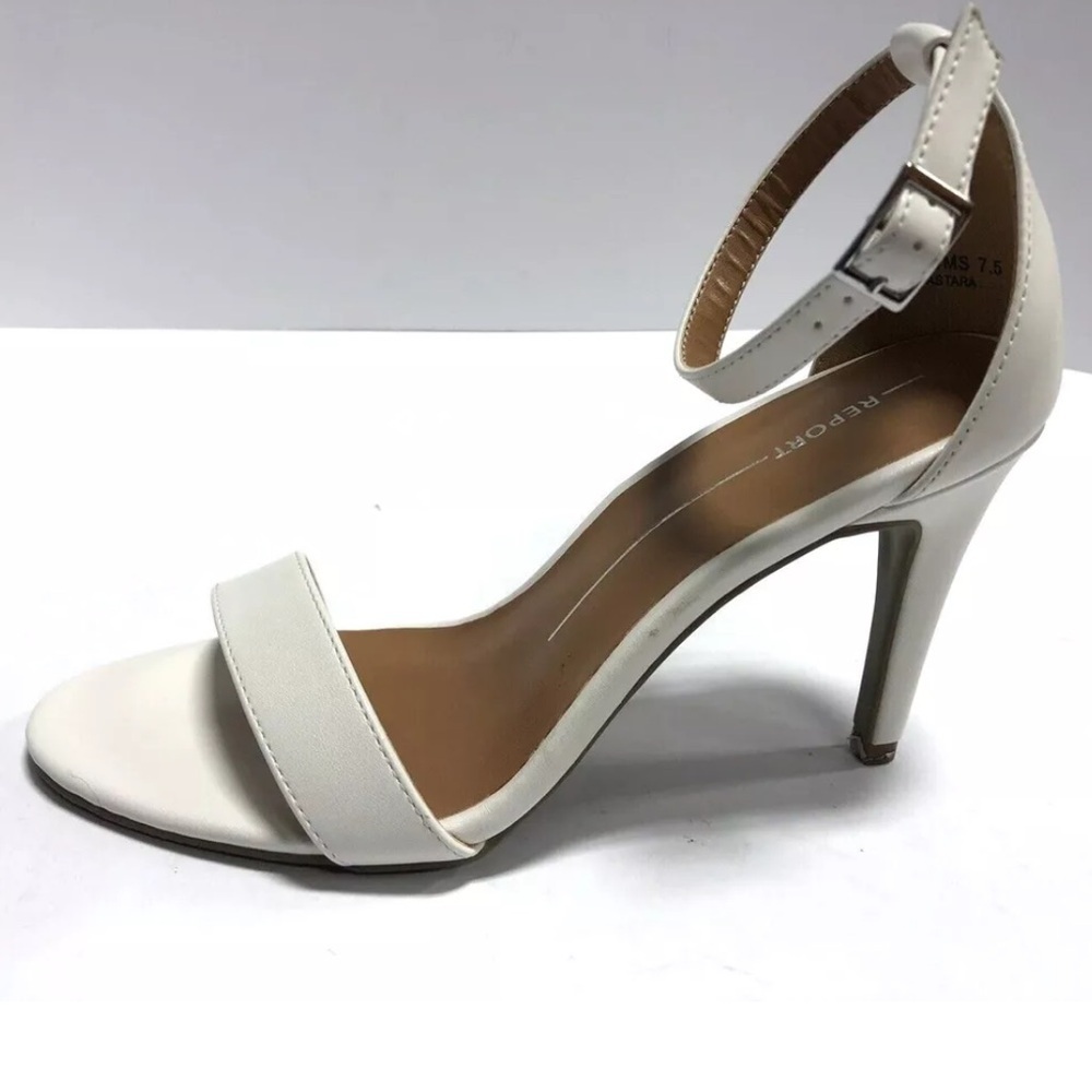 Report Women’s Astara, White Ankle Strap Heeled Sandals, Size 7.5 M.
